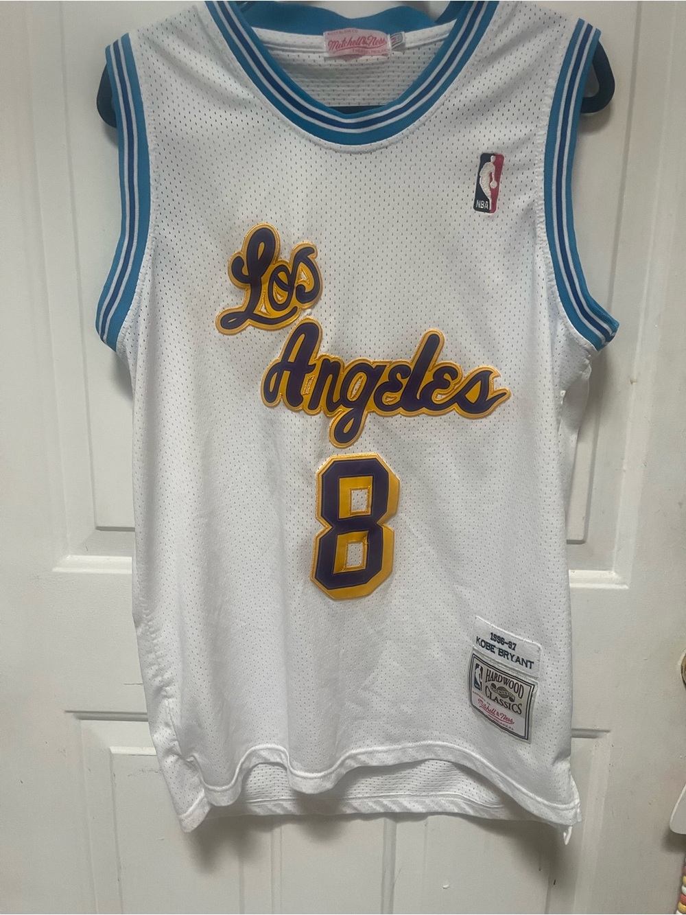 Los Angeles #8 men Basketball Jersey - White & Purple/Gold
